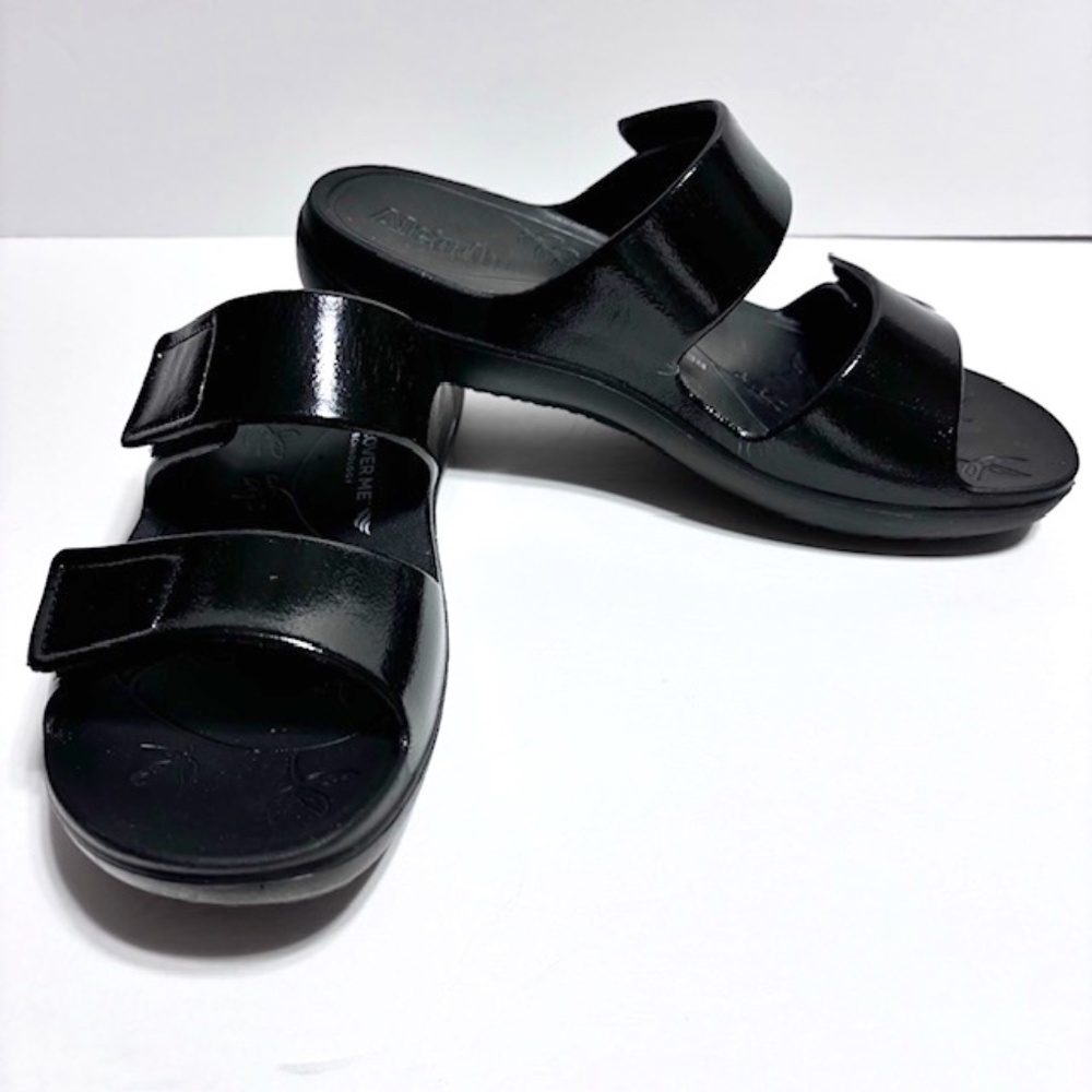 Alegria Orbyt Black Gloss Double Strap Slip On Sandal Size EU 38  US 8